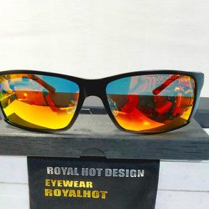 Unisex Polarized Rectangle Sunglasses 61mm Gold/Black 100%UV Reflective Lens